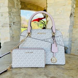 Michael Kors Dome Medium Signature Satchel&wallet powdered blush NWT